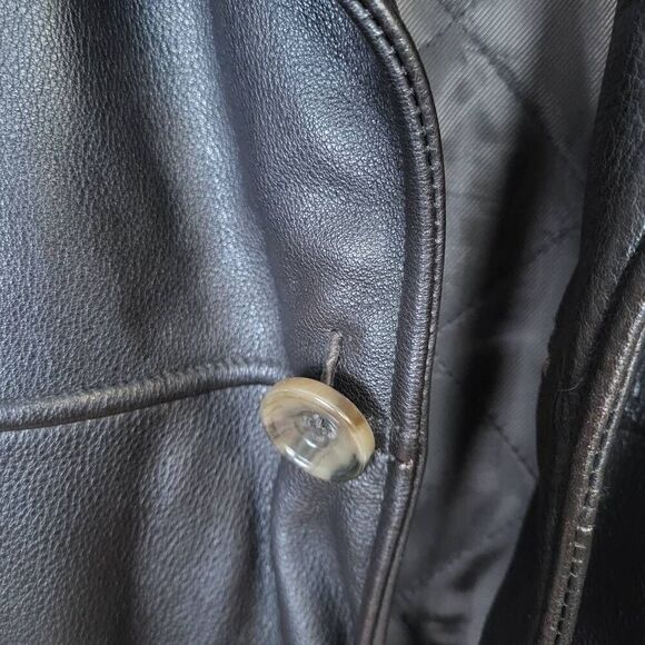 VTG Eddie Bauer Mens Leather Coat Jacket Brown Sz XLT Quilted Long Button Front - Picture 4 of 8